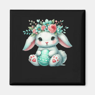 Osterhase mit Blume Kronmädchen Frauen im Mund Magnet