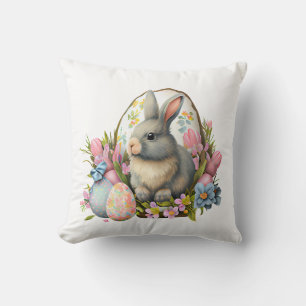 Osterhase mit Blume und Eiern, bunte Blüte Kissen