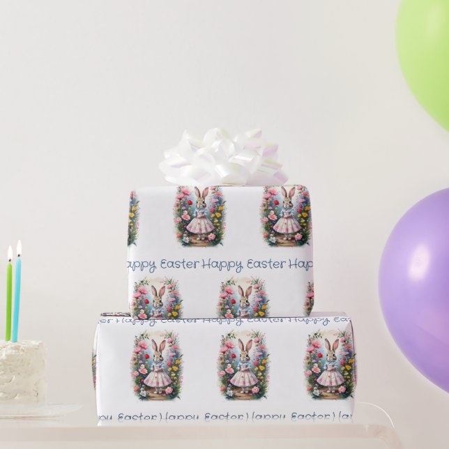 Osterhase mit Blumen Frohe Ostern Geschenkpapier (Partygeschenke)