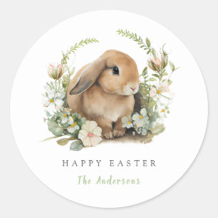 Osterhase mit Blumen Runder Aufkleber