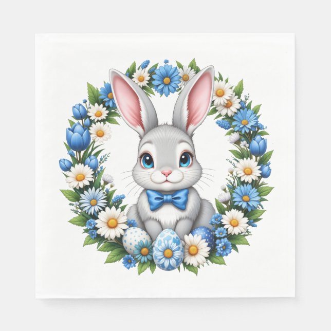 Osterhase mit Blumen  Serviette (Vorderseite)
