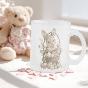 Osterhase mit Blumen und Ostereiern Mattglastasse
