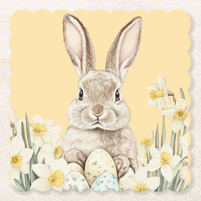 Osterhase mit Blumen und Ostereiern Untersetzer (Vorderseite)