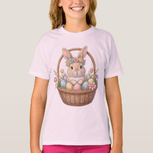 Osterhase mit Blumenkrone im Korb mit Eiern T-Shirt