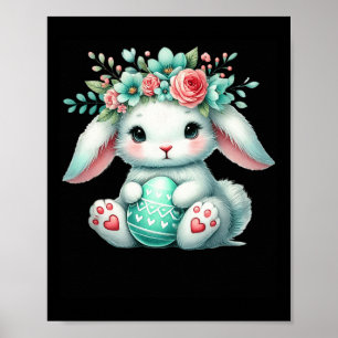 Osterhase mit Blumenkrone Mädchen Frauen Floral  Poster