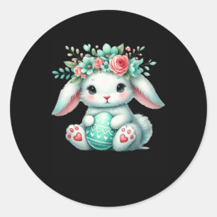 Osterhase mit Blumenkrone Mädchen Frauen Floral Runder Aufkleber