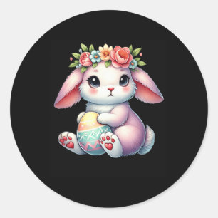 Osterhase mit Blumenkrone Mädchen Frauen Floral Runder Aufkleber