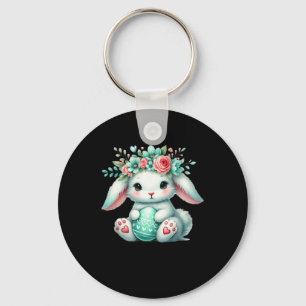 Osterhase mit Blumenkrone Mädchen Frauen Floral Schlüsselanhänger