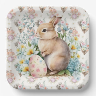 Osterhase mit Blumenmuster Pappteller