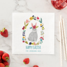 Osterhase mit bunten Blume Serviette