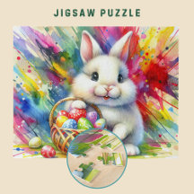 Osterhase mit bunten Eiern im Korb -