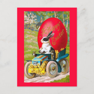 Osterhase mit coolen Auto Vintage-Blumen Feiertagspostkarte