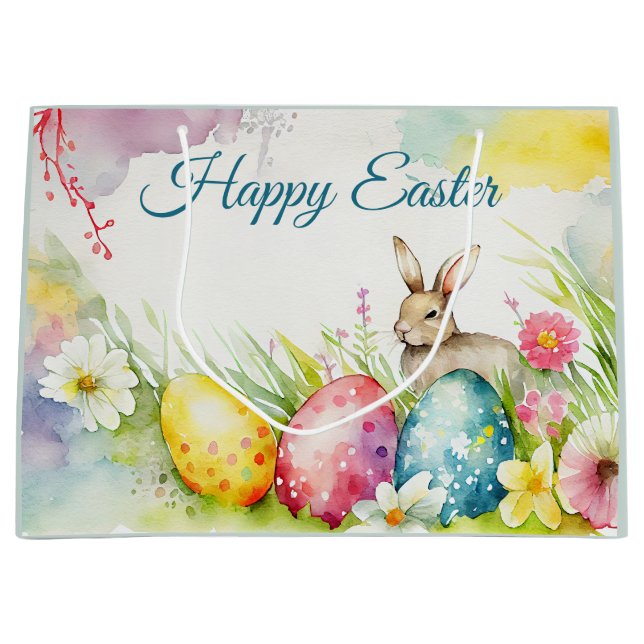 Osterhase mit drei Ostereiern Große Geschenktüte (Vorderseite)