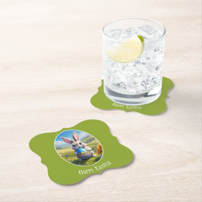 Osterhase mit Ei, Oval - Pappuntersetzer Untersetzer (Vor Ort)