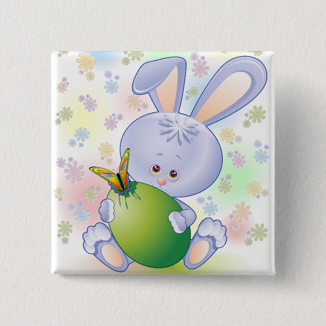 Osterhase mit Ei und Blumen Button (Vorderseite)