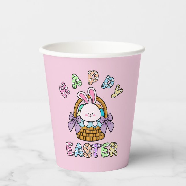 Osterhase mit Eierkörbe Pappbecher (Vorderseite)