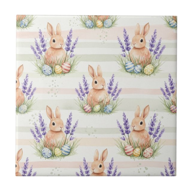 Osterhase mit Eiern Frühling Pastell-Muster (10) Fliese (Vorderseite)