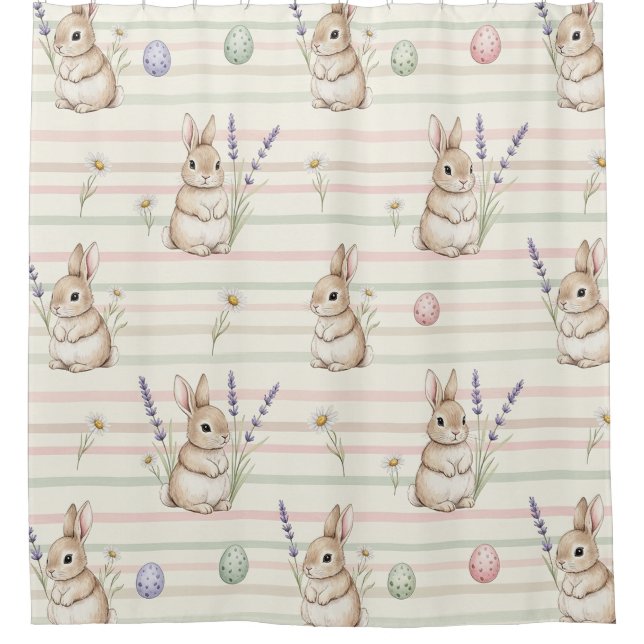 Osterhase mit Eiern Frühling Pastell-Muster (2) Duschvorhang (Vorderseite)