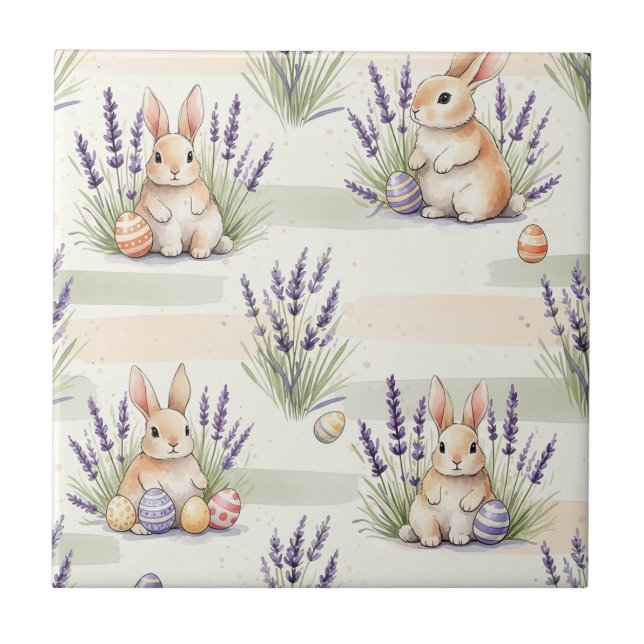 Osterhase mit Eiern Frühling Pastell-Muster (3) Fliese (Vorderseite)