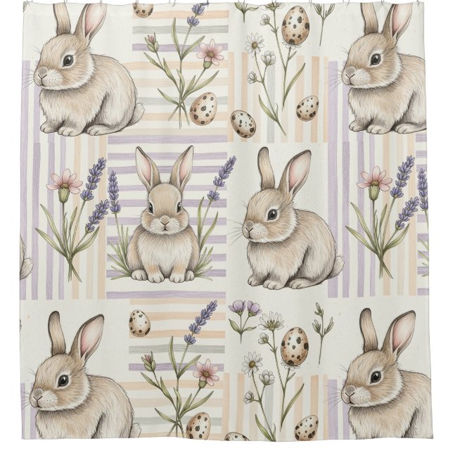 Osterhase mit Eiern Frühling Pastell-Muster (5) Duschvorhang (Vorderseite)