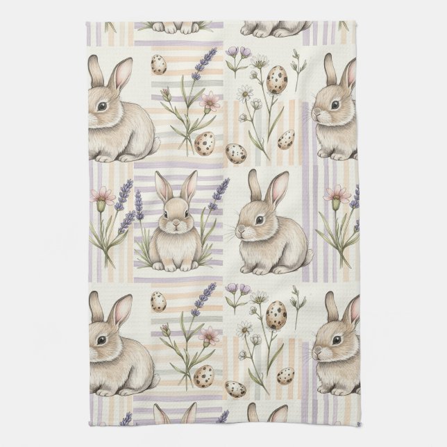 Osterhase mit Eiern Frühling Pastell-Muster (5) Geschirrtuch (Vertikal)