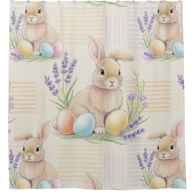Osterhase mit Eiern Frühling Pastell-Muster (6) Duschvorhang (Vorderseite)