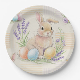 Osterhase mit Eiern Frühling Pastell-Muster (6) Pappteller