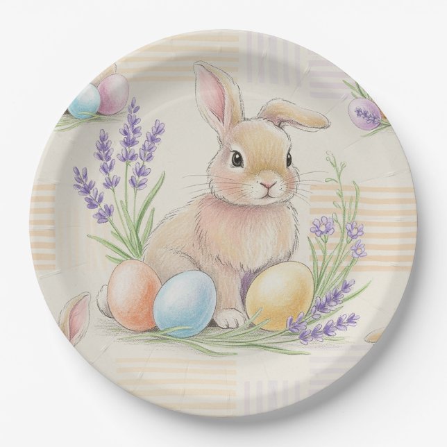 Osterhase mit Eiern Frühling Pastell-Muster (6) Pappteller (Vorderseite)