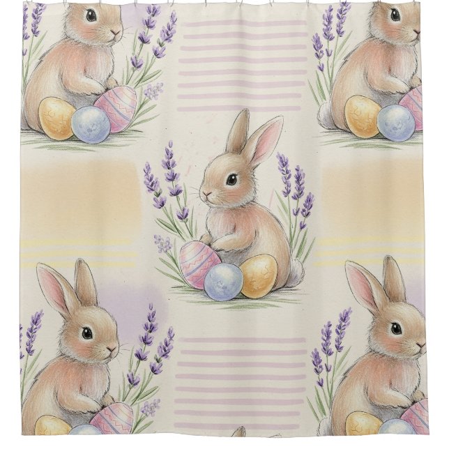 Osterhase mit Eiern Frühling Pastell-Muster (7) Duschvorhang (Vorderseite)