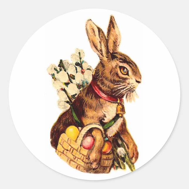 Osterhase mit Eiern und Blume Runder Aufkleber (Vorderseite)