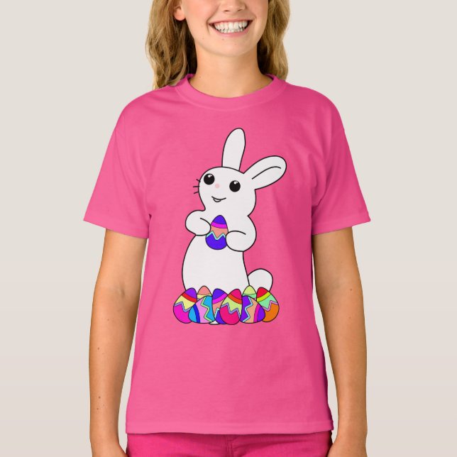 Osterhase mit farbigen Ei T-Shirt (Vorderseite)