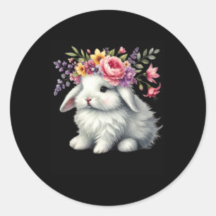 Osterhase mit floraler Blumenkrone Süße Mädchen W Runder Aufkleber