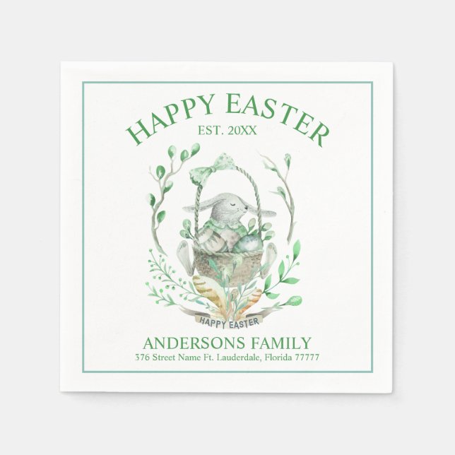 Osterhase mit Frühlingsblumen und Eierkorb Serviette (Vorderseite)