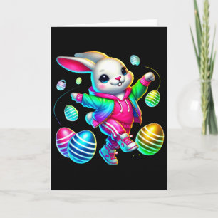 Osterhase mit Kapuzenpullover mit Eiern  Karte