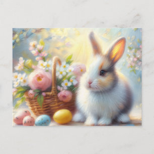 Osterhase mit Korb und bemalten Eiern Postkarte