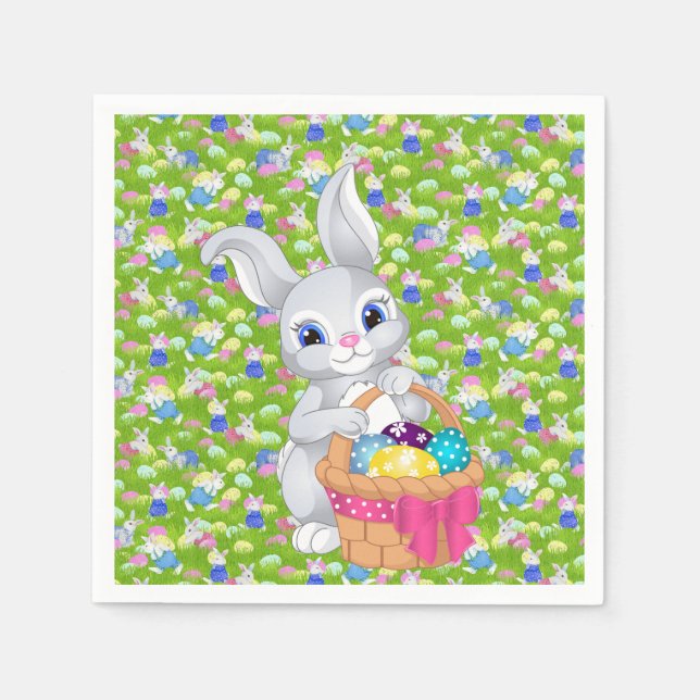 Osterhase mit Korbgeweih Party Papier Serviette (Vorderseite)