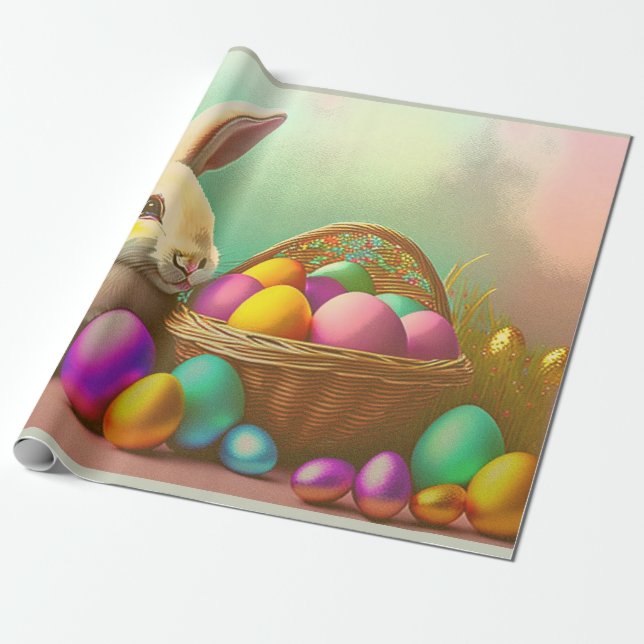 Osterhase mit Korbkollektion Geschenkpapier (Ungerollt)