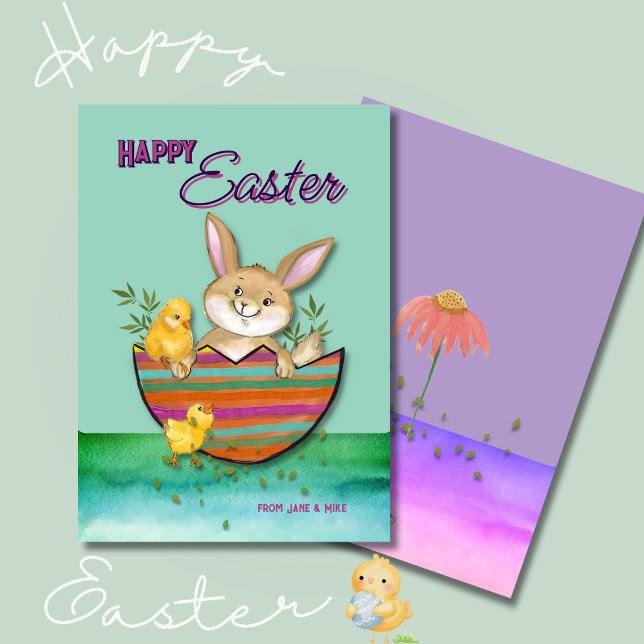 Osterhase mit Küken Feiertagskarte (Adorable Easter Bunny with chicks Holiday Card)