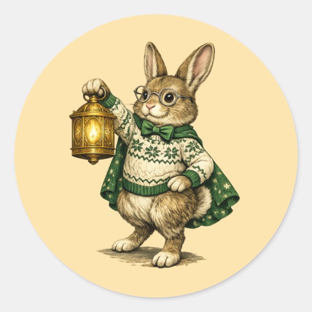 Osterhase mit Laterne Runder Aufkleber (Vorderseite)