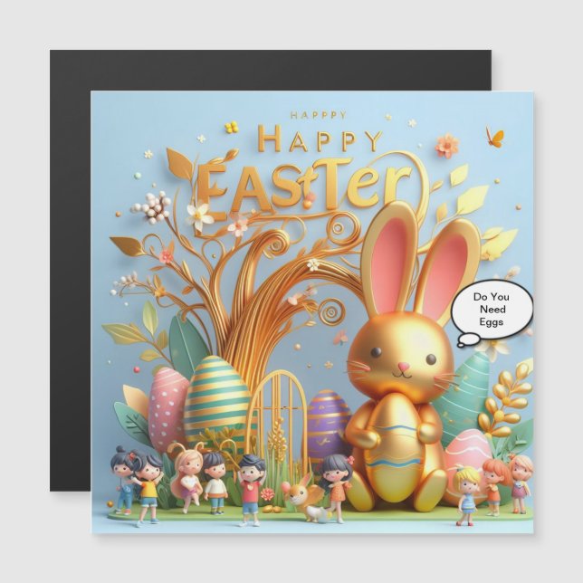 Osterhase mit lebhaften Farben Magnetkarte (Vorne/Hinten)