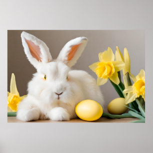 Osterhase mit Narzissen und Ostereiern  Poster