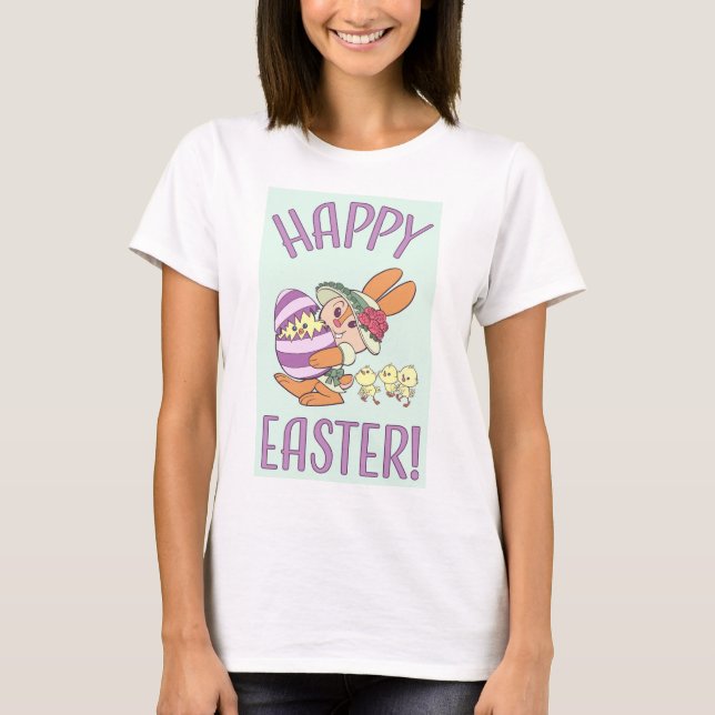Osterhase mit Ostereier und drei Küken T-Shirt (Vorderseite)