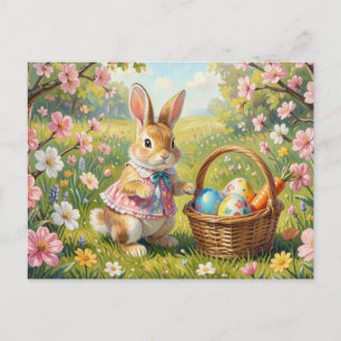 Osterhase mit Ostereierkorb, Frühlingsgarten Feiertagspostkarte