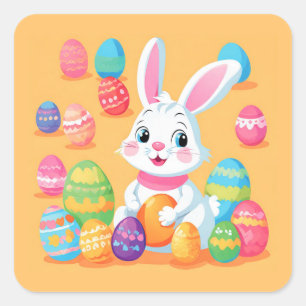 Osterhase mit Ostereiern Aufkleberbogen Quadratischer Aufkleber
