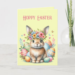 Osterhase mit Ostereiern, Blumen Karte
