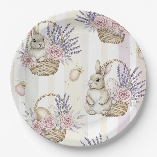 Osterhase mit Ostereiern Frühling Pastell-Muster ( Pappteller (Vorderseite)