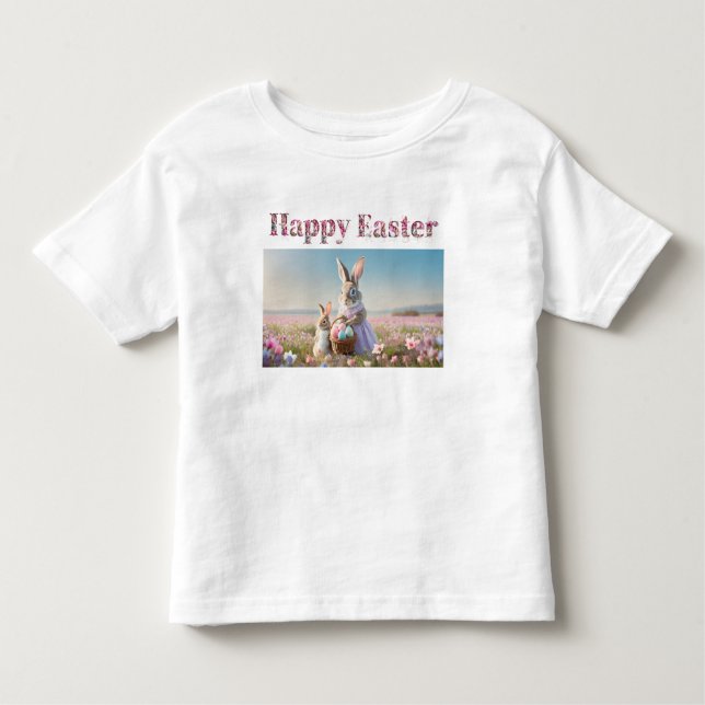 Osterhase mit Ostereiern Happy Osterfest Kleinkind T-shirt (Vorderseite)