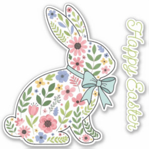 Osterhase mit rosa und blauen Wildblumen Aufkleber