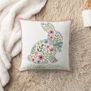 Osterhase mit rosa und blauen Wildblumen Kissen