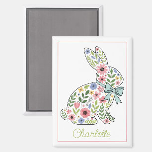 Osterhase mit rosa und blauen Wildblumen Magnet